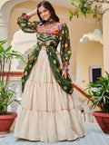 Stunning Green Cotton Navratri Wear Lehenga With Printed Shrug