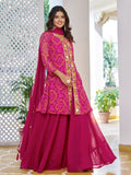 Special Hot Pink Embroidered Georgette Function Wear Palazzo Suit With Dupatta