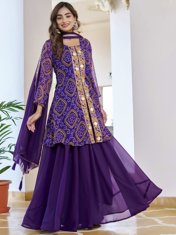 Classy Blue Bandhani Printed Georgette Festive Wear Palazzo Suit With Dupatta