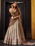 Majestic Cream Zari Weaving Silk Traditional Half Saree Lehenga