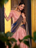 Regal Light Pink Zari Weaving Silk Wedding Wear Half Saree Lehenga