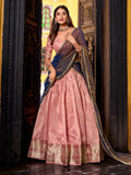Regal Light Pink Zari Weaving Silk Wedding Wear Half Saree Lehenga