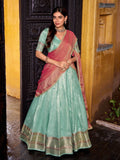 Classy Sky Blue Zari Weaving Silk Festive Wear Half Saree Lehenga