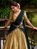 Glowing Beige Zari Weaving Cotton Cultural Wear Lehenga Choli With Dupatta