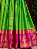 Beautiful Parrot Green Zari Weaving Cotton Traditional Wear Lehenga Choli With Dupatta