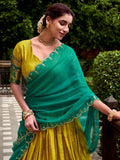 Magnificent Mustard Yellow Zari Weaving Cotton Function Wear Lehenga Choli With Dupatta