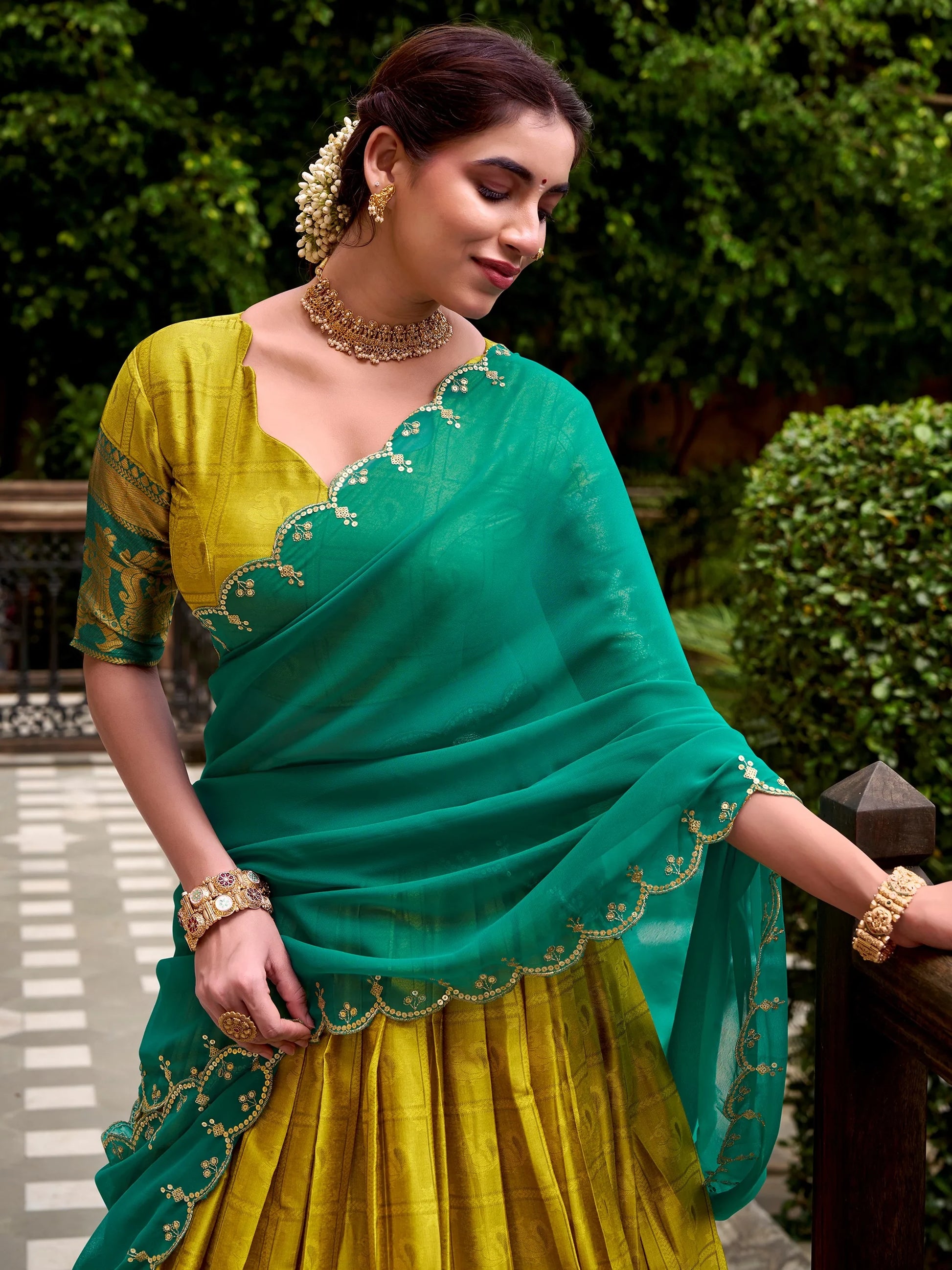 Magnificent Mustard Yellow Zari Weaving Cotton Function Wear Lehenga Choli With Dupatta