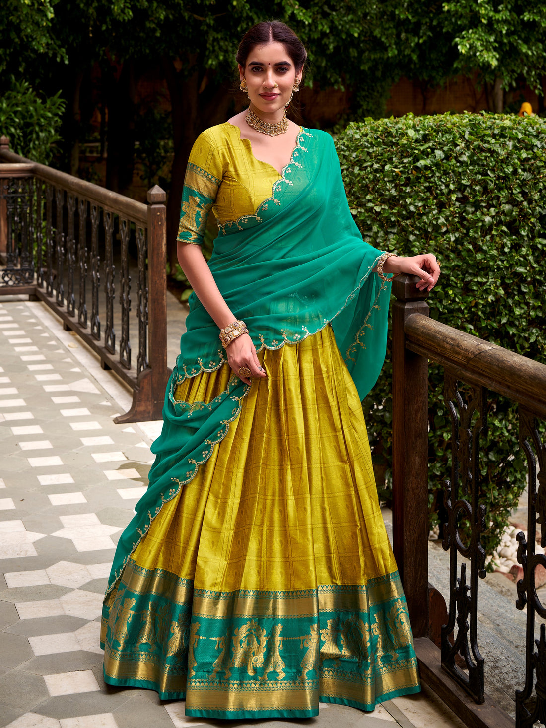 Magnificent Mustard Yellow Zari Weaving Cotton Function Wear Lehenga Choli With Dupatta