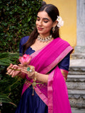 Rich Navy Blue Zari Weaving Cotton Event Wear Half Saree Lehenga