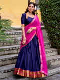 Rich Navy Blue Zari Weaving Cotton Event Wear Half Saree Lehenga