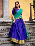 Alluring Royal Blue Zari Weaving Cotton Evening Wear Half Saree Lehenga