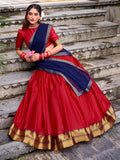 Stunning Red Zari Weaving Cotton Festive Wear Half Saree Lehenga