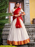 Outstanding White Zari Weaving Cotton Traditional Half Saree Lehenga
