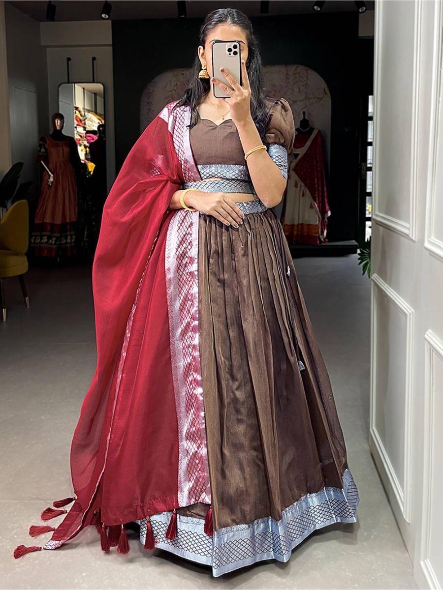 Astonishing Brown Woven Dupion Silk Festival Wear Lehenga Choli