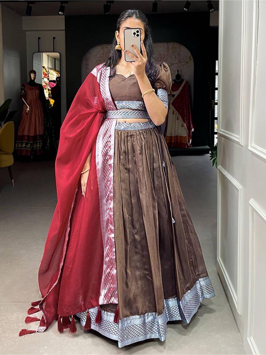 Astonishing Brown Woven Dupion Silk Festival Wear Lehenga Choli
