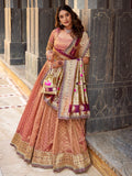 Stylish Peach Zari Weaving Silk Marriage Wear Lehenga Choli With Dupatta