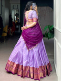 Impressive Lavender Zari Weaving Silk traditional Wear Lehenga Choli With Dupatta