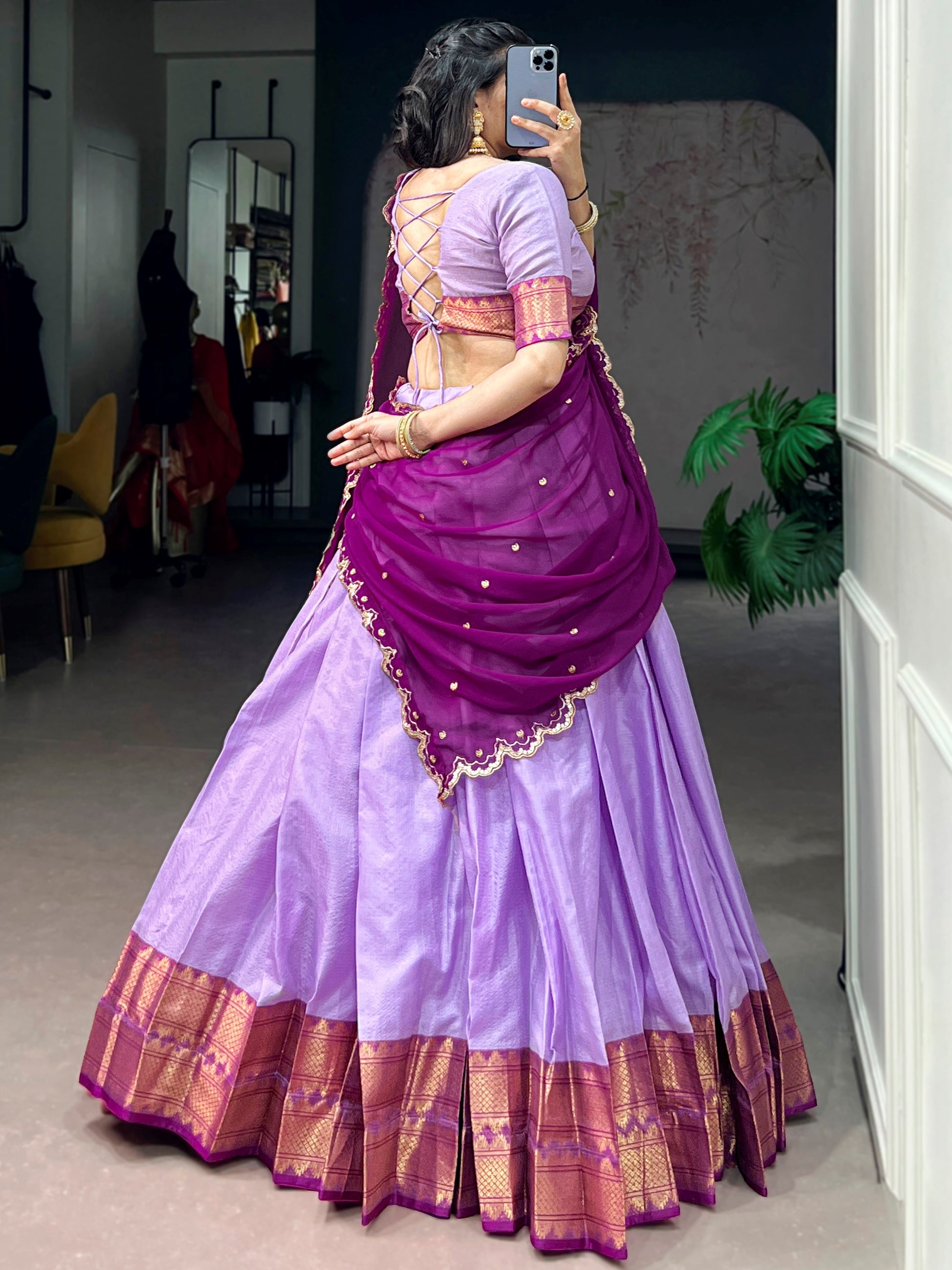 Impressive Lavender Zari Weaving Silk traditional Wear Lehenga Choli With Dupatta