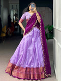 Impressive Lavender Zari Weaving Silk traditional Wear Lehenga Choli With Dupatta