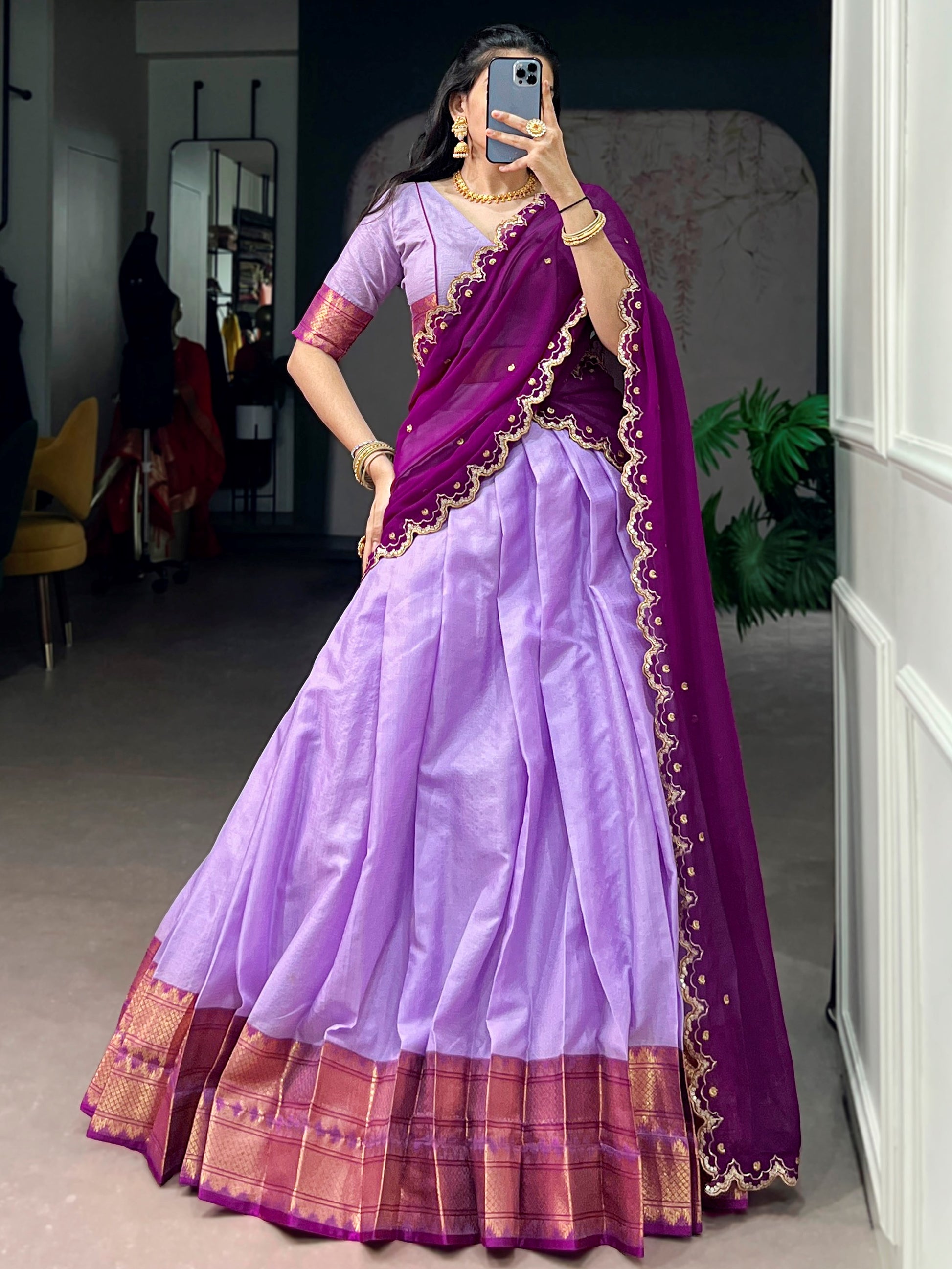 Impressive Lavender Zari Weaving Silk traditional Wear Lehenga Choli With Dupatta