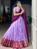 Impressive Lavender Zari Weaving Silk traditional Wear Lehenga Choli With Dupatta