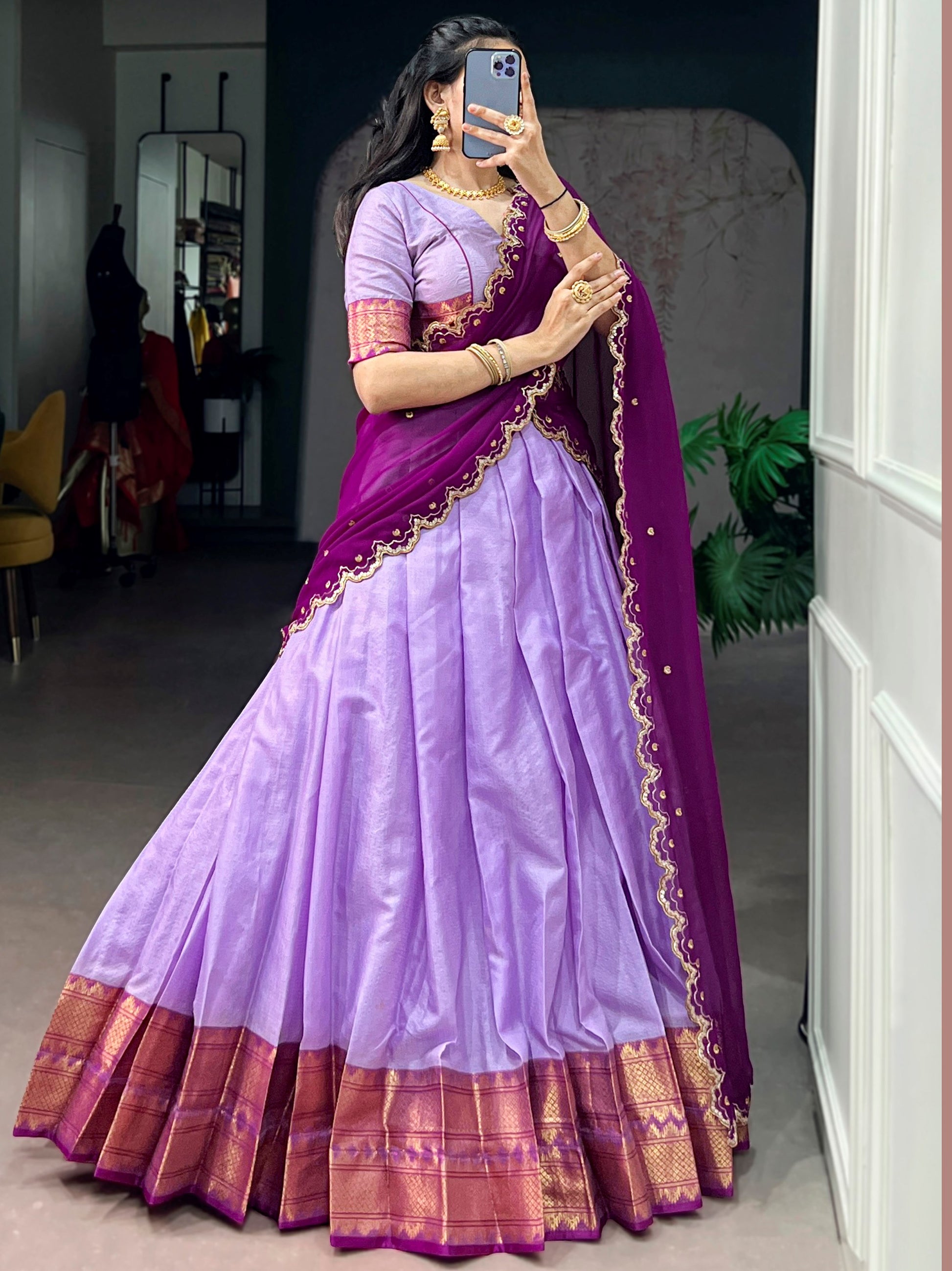 Impressive Lavender Zari Weaving Silk traditional Wear Lehenga Choli With Dupatta