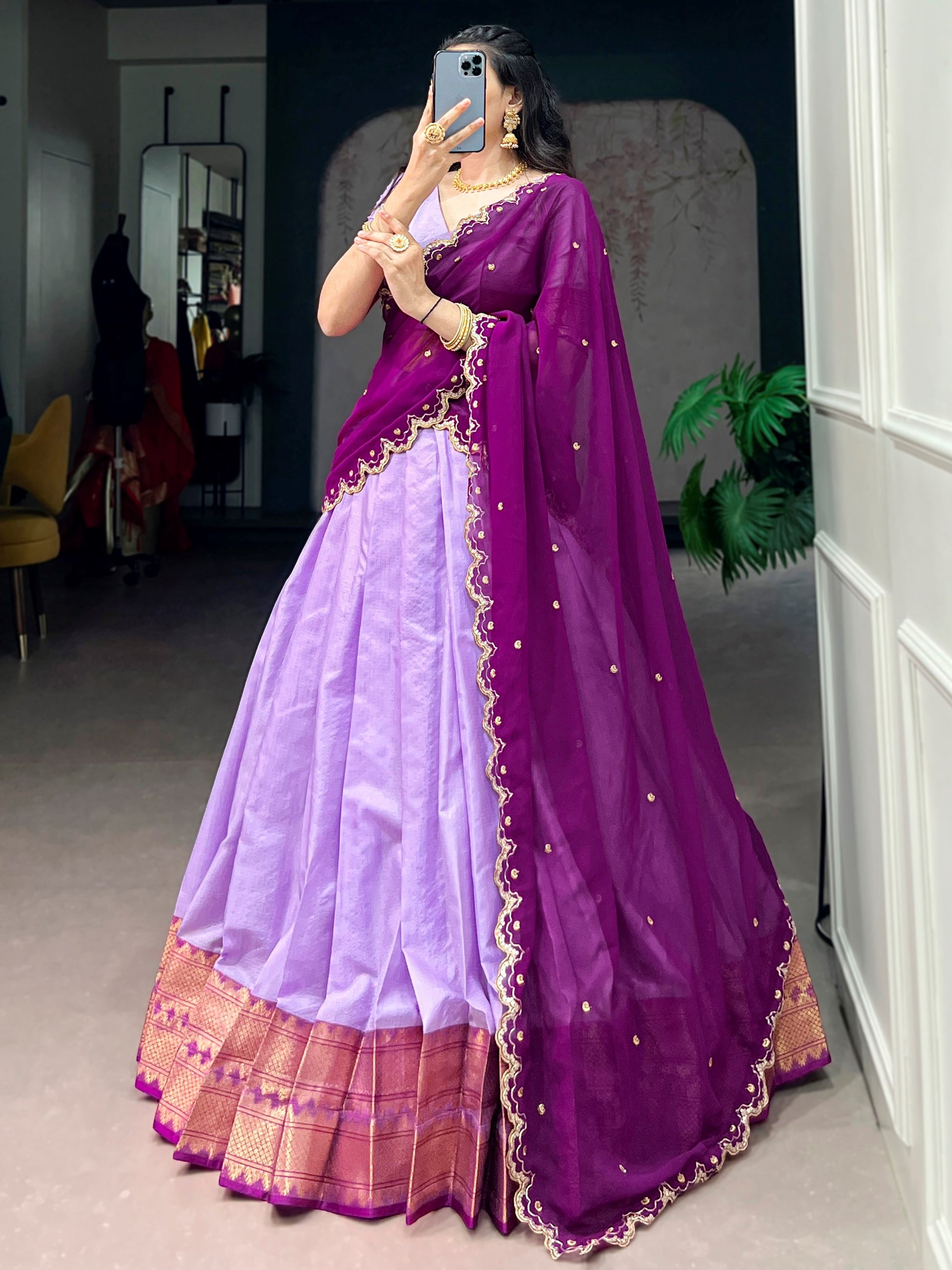 Impressive Lavender Zari Weaving Silk traditional Wear Lehenga Choli With Dupatta
