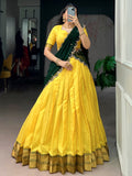 Precious Yellow Zari Work Silk Festival Wear Lehenga Choli With Dupatta