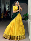 Precious Yellow Zari Work Silk Festival Wear Lehenga Choli With Dupatta