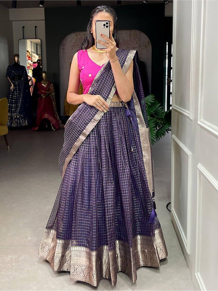 Beautiful Blue Zari Weaving Organza Lehenga Choli With Dupatta