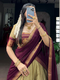 Elegant Golden Zari Weaving Cotton Festive Wear Half Saree Lehenga