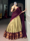 Elegant Golden Zari Weaving Cotton Festive Wear Half Saree Lehenga