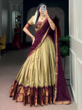 Elegant Golden Zari Weaving Cotton Festive Wear Half Saree Lehenga