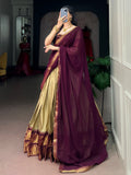 Elegant Golden Zari Weaving Cotton Festive Wear Half Saree Lehenga