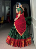 Charming Green Zari Work Cotton Festive Wear Half Saree Lehenga