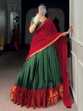 Charming Green Zari Work Cotton Festive Wear Half Saree Lehenga