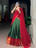 Charming Green Zari Work Cotton Festive Wear Half Saree Lehenga