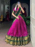 Stunning Rani Pink Zari Work Cotton Function Wear Half Saree Lehenga