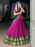 Stunning Rani Pink Zari Work Cotton Function Wear Half Saree Lehenga