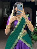 Graceful Purple Zari Weaving Cotton Festive Wear Half Saree Lehenga