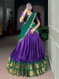 Graceful Purple Zari Weaving Cotton Festive Wear Half Saree Lehenga