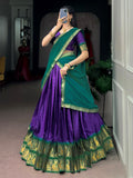 Graceful Purple Zari Weaving Cotton Festive Wear Half Saree Lehenga