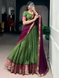 Tantalizing Green Zari Weaving Silk Event Wear Half Saree Lehenga