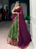Tantalizing Green Zari Weaving Silk Event Wear Half Saree Lehenga