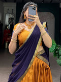 Precious Mustard Yellow Zari Weaving Silk Traditional Half Saree Lehenga