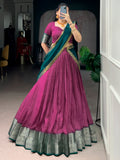 Attractive Pink Zari Weaving Silk Traditional Half Saree Lehenga
