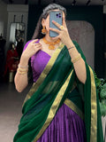 Wonderful Purple Zari Weaving Silk Festival Wear Half Saree Lehenga