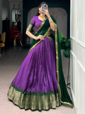 Wonderful Purple Zari Weaving Silk Festival Wear Half Saree Lehenga