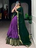 Wonderful Purple Zari Weaving Silk Festival Wear Half Saree Lehenga