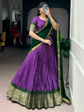 Wonderful Purple Zari Weaving Silk Festival Wear Half Saree Lehenga